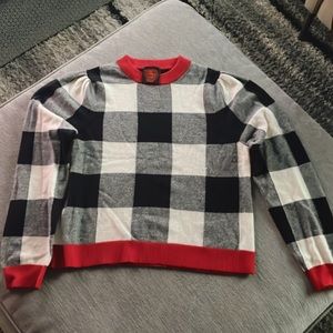 *Like New* 100% Cashmere Sweater - black/white/red checker